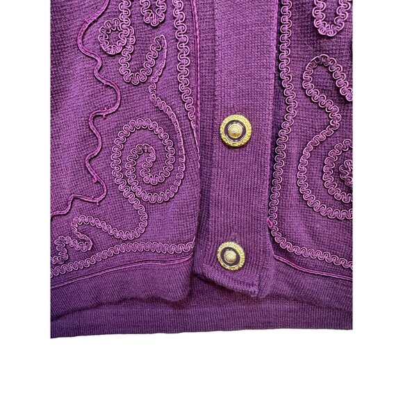 Adolfo Collectibles Womens Embroidered Cardigan Sweater M Purple Cottagecore - Picture 6 of 9